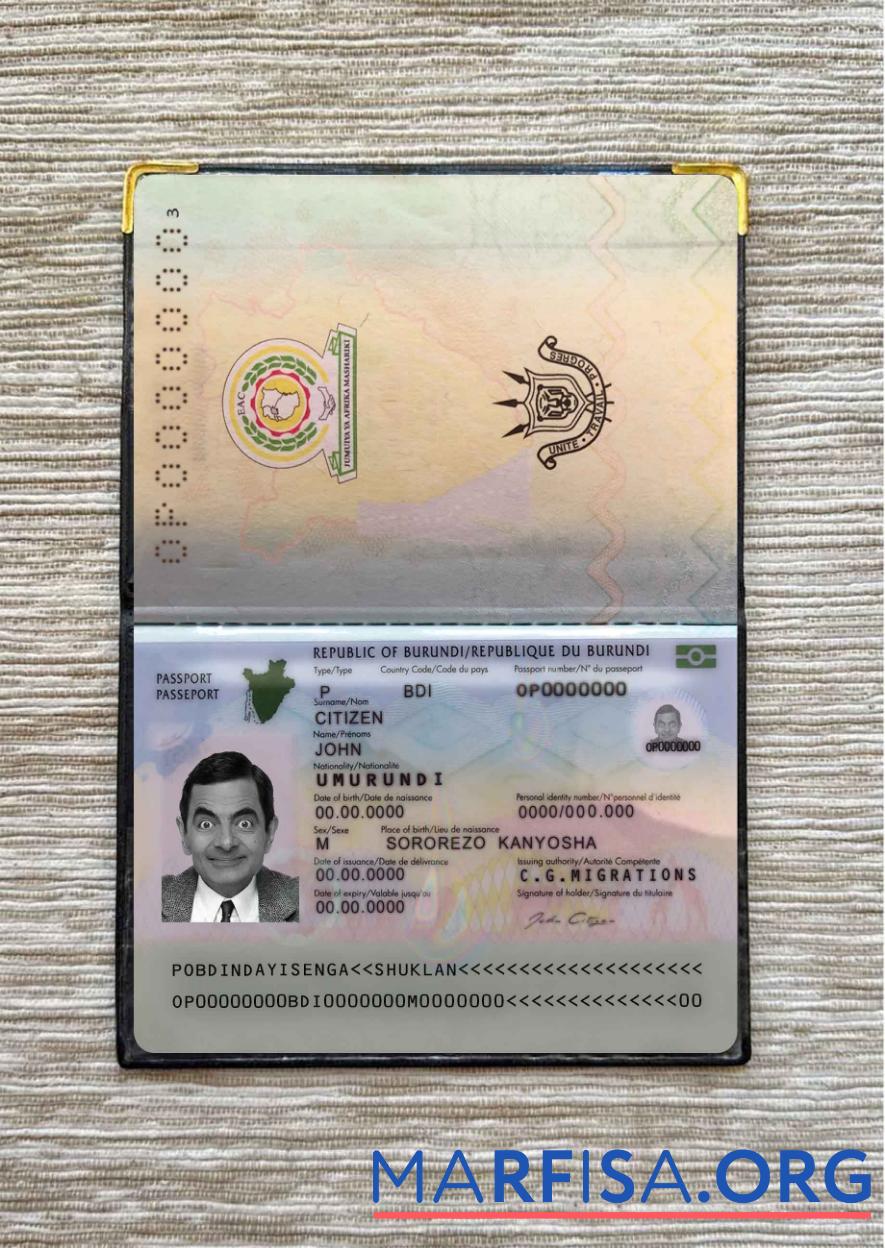 Blank Burundi passport (2019 present) photo look real example